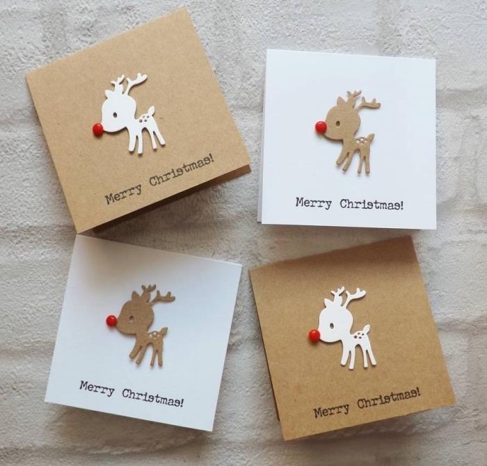 Kağıttan kesilmiş güzel geyikli kraft kağıttan mini el yapımı kartpostal, scrapbooking Noel kartı fikri