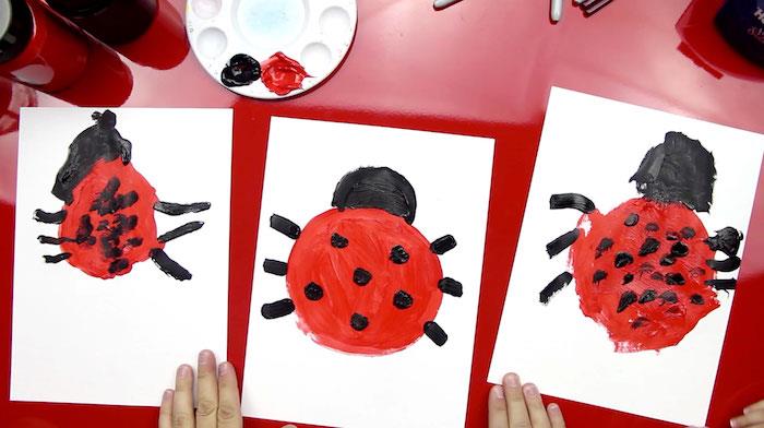 2 letna dejavnost otroka, kako narisati telo pikapolonice okrogle oblike s črnimi nogami in črno okroglo glavo