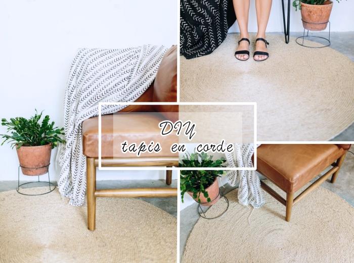 çocuk oyun matı modeli veya şık dekorasyon, yuvarlak ip kilim yapın, el yapımı spiral ip kilim ile bohem şık dekor