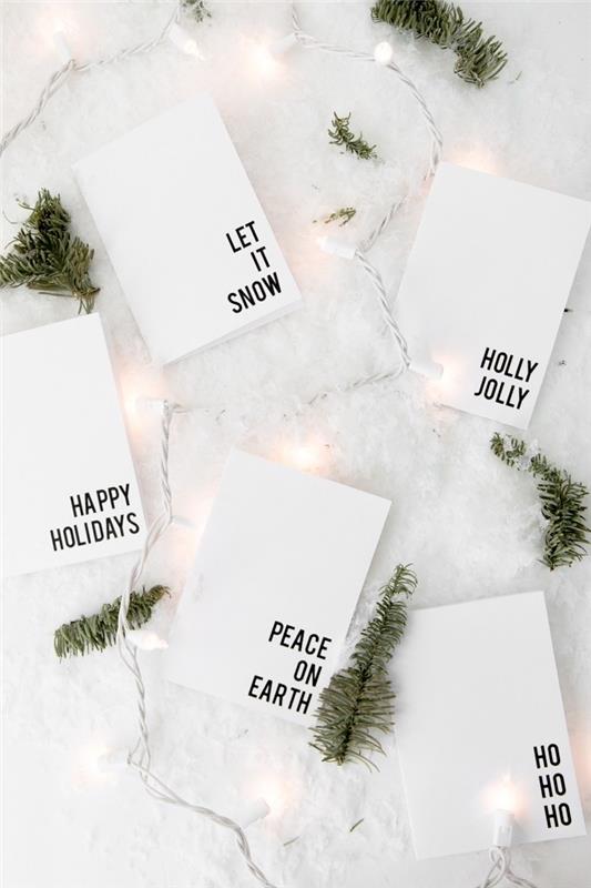 Kendinizi kolaylaştırmak için Noel kartı, DIY kartında tatlı Noel sözcükleri içeren beyaz kağıt şablonu, örneğin Noel kartı minimalist tarzı