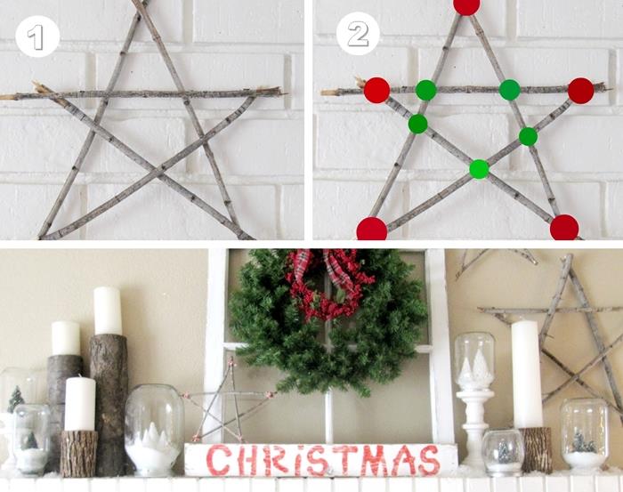 diy ahşap dalları ile kolay yılbaşı manuel aktivite yıldız çubukları halat şömine dekorasyonu diy nesneleri mumlar