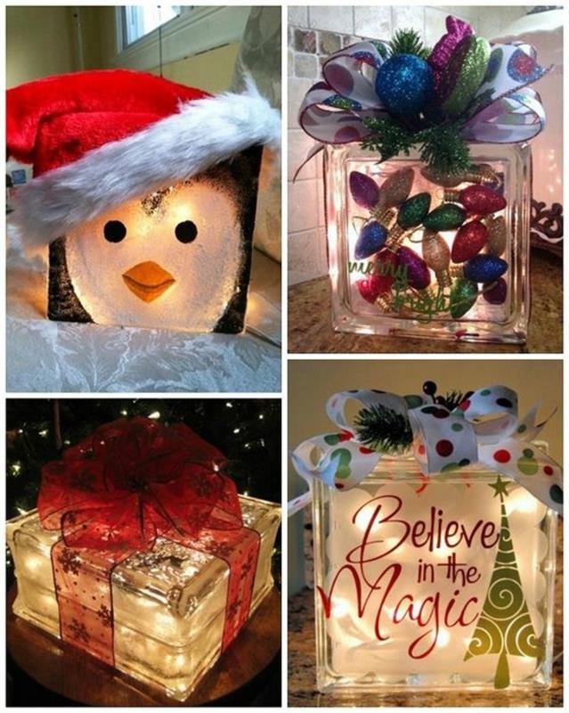naredite svetlobne škatle za božič, ideja za božično dekoracijo, ki jo naredite sami, izvirno darilo