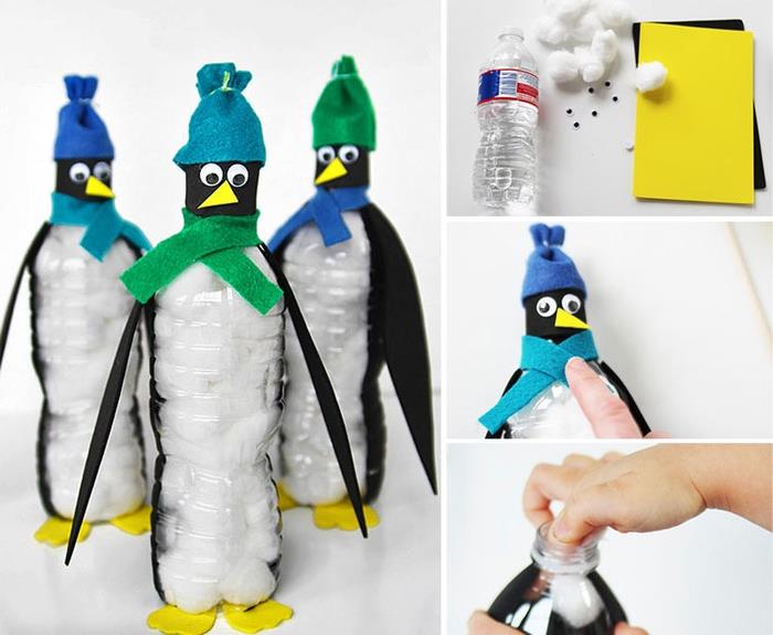 kako narediti pingvina v reciklirani plastični steklenici, ročna dejavnost recikliranja plastične steklenice za izobraževanje otrok o okolju