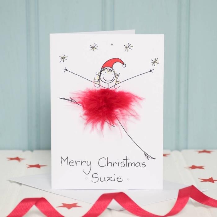 Kağıtla kendin yap anaokulu Noel fikri, çocuğun çizimi ve 3D dekorasyonu ile güzel bir Noel kartı nasıl yapılır