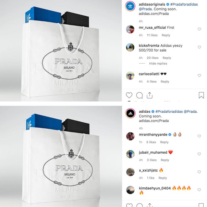 Lüks marka Prada, Instagram'da Prada For Adidas hashtag'i ile bir Adidas X Prada işbirliğinin varlığını doğruladı.