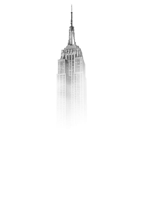 Zgodovinski nebotičnik, ki gradi stavbo v New Yorku, ideja o grafični risbi zgradbe imperija, črno -belo ozadje, elegantna ideja za ozadje