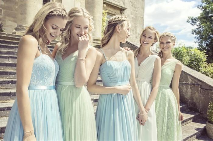 žavingos-mergaičių-suknelės-vestuvėms-pastelinės-ilgos vakarinės suknelės-šviesiai mėlynos-žalios