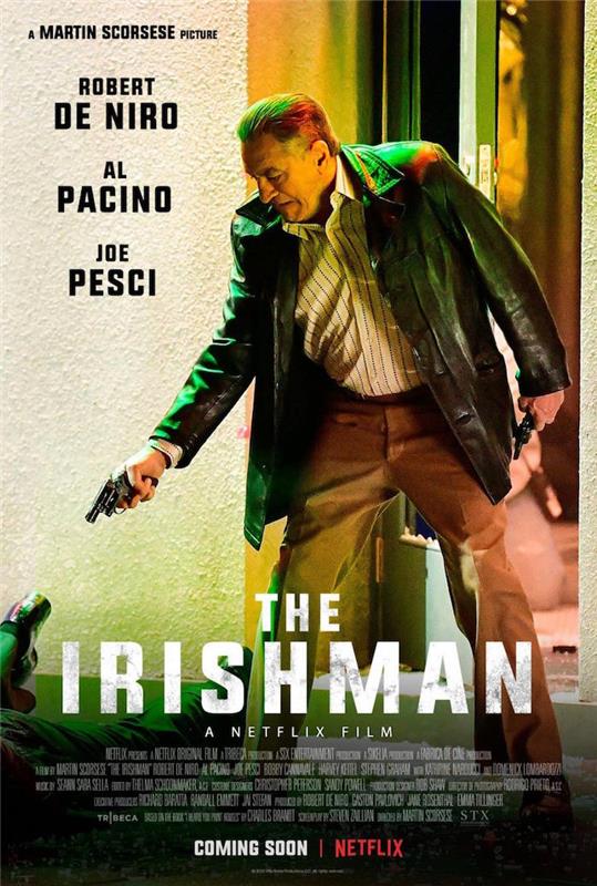 Plakat filma The Irishman Martina Scorseseja na Netflixu, ki zaradi zamude v postprodukciji ne bo predstavljen na filmskem festivalu v Cannesu 2019