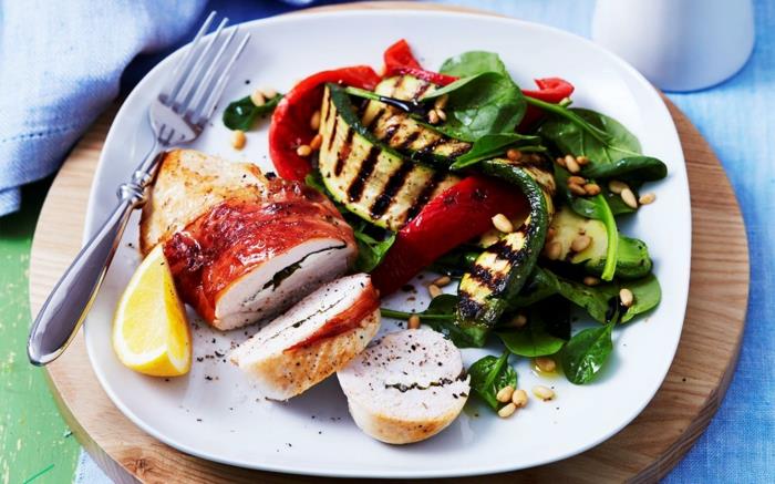 Gıdaya uygun olmayan bir beslenme düzeni, piatto di petto di pollo contorno di zucchine grigliate