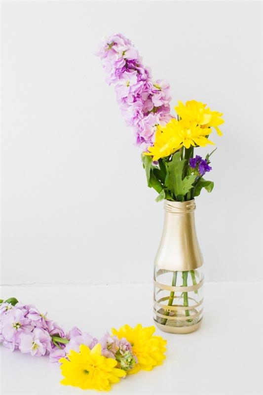 Addobbi tavoli santuoka, vaso di fiori, bottiglia di vetro dipinta