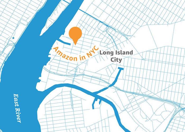 planuojamos „Amazon“ būstinės Niujorke vietos žemėlapis, galiausiai panaikintas