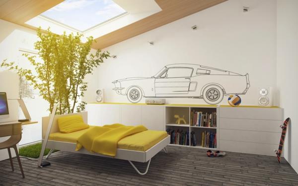 lipdukas „pasidaryk-galvūgalis-gana-kūrybingas-kambarys-paauglys-berniukas-lova-automobilis“ ant sienos