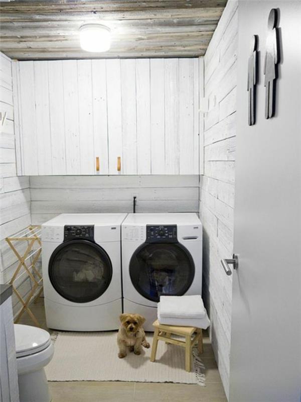 pralnica, bela kopalnica z lesenimi oblogami
