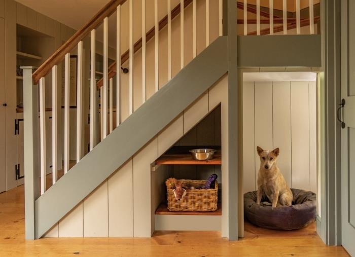 merdiven altı düzenleme köpek yatağı köpek kulübesi evcil hayvan iç dokuma sepet