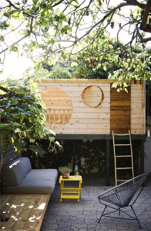 kako okrasiti svoje dvorišče z majhno leseno hišico DIY, zunanjim otroškim igriščem, ki ga naredite sami