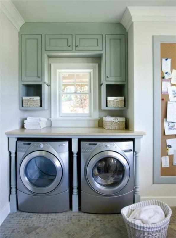 pralnica, omara za pralne stroje in omare v zeleni barvi meta