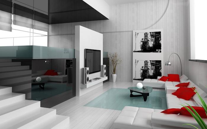 sodobno oblikovanje podstrešja za dnevno sobo in bele stene sodoben prostor