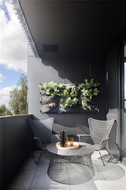 zunanji zeleni stenski sistem z žepi, idealen za majhne prostore, ideje za oblikovanje majhnega sodobnega in prefinjenega balkona