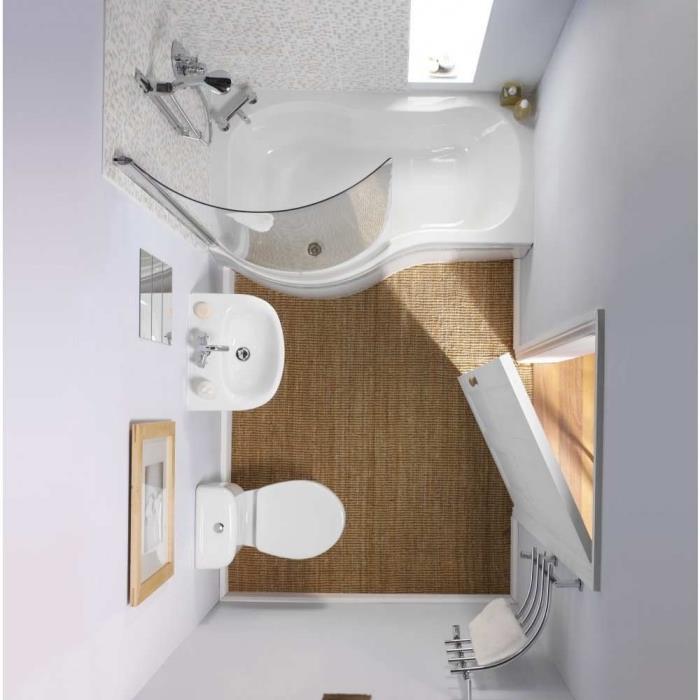 primer, kako urediti kopalnico z belimi stenami s kadjo in prho iz mozaika