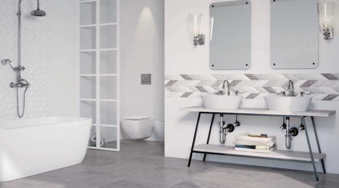 kabartmalı banyo karosu modeli küvetli banyo ve oda ayrımı beyaz ve camlı örnek