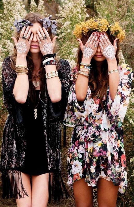 Dvi merginos gražios nuotraukos rankos chna tatuiruotė balta šauni idėja stilingai bohemiškai atrodyti