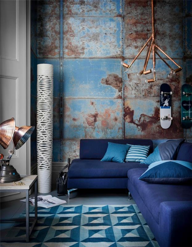mobilya-endüstriyel-tarz-yatak odası-mavi-fikir-yaratıcı-tasarım