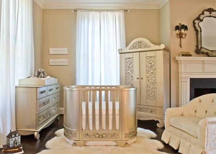 Majhen prostor-postavitev-s-zamenljivim naslanjačem-posteljo v viktorijanskem slogu-elegantna-otroška soba-otroška posteljica
