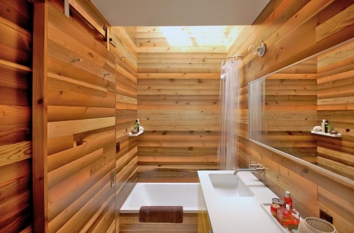 kaip sutvarkyti azijietiško stiliaus medinį vonios kambarį, japoniško vonios kambario modelį mažai erdvei su dušu