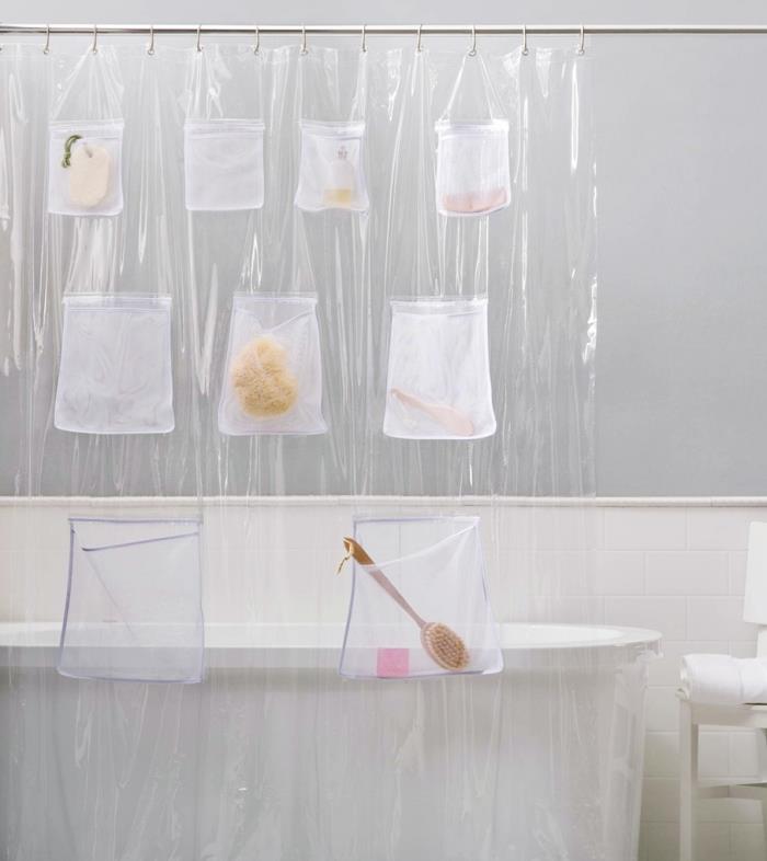 laisvai stovinti vonia vonios kambario išdėstymas patarimas laikymo dušo užuolaida su kišenėmis