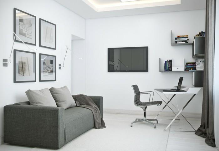 apstatyti-nedidelį-modernaus dizaino butą baltais ir pilkai-klasikiniais baldais