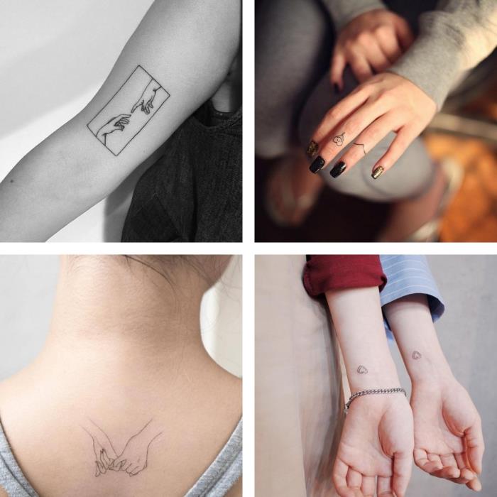 ideja tetovaže na temo ljubezni, majhna risba na zapestjih z mini srcem, tetovaža za ljubitelje