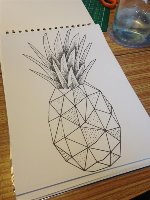Geometrik ananas çizimi Fikir basit çizim eğitimi için geometrik ananas çizimi