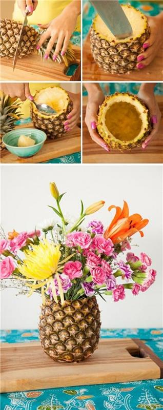 Idee lavoro creativo con un ananas, kreasyon başına öğretici ve i fiori başına vaso
