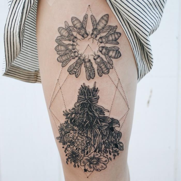 Didelis tatuaggio formos geometrinis taškas ir teta api