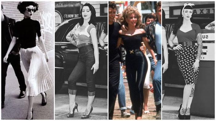 Modni rockabilly in brillantine slog 50. let, trendovski videz sredi prejšnjega stoletja, ženske 50. let, moda 50. let, kul elegantna ženska obleka
