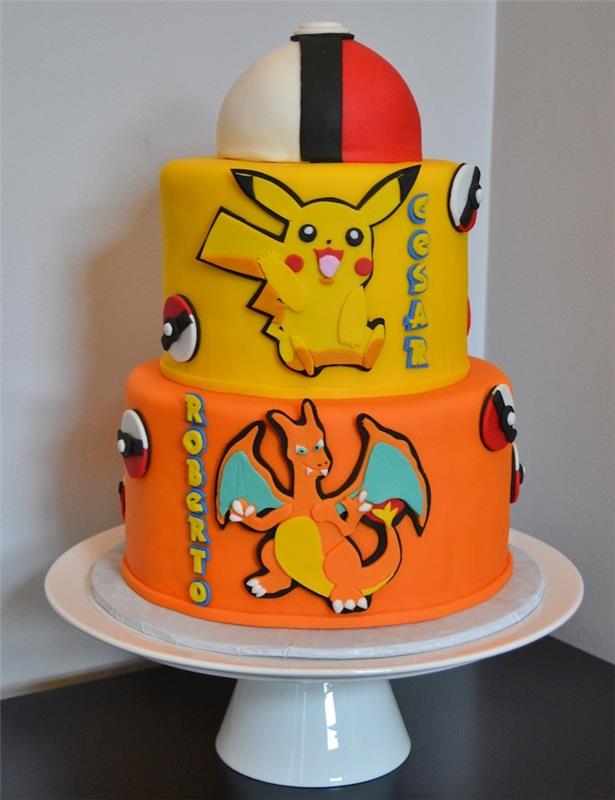 rojstnodnevna torta, gramofon, pomarančno testo, rumeno testo, pikachu design, pokeball