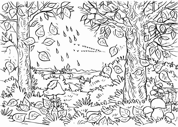 antistresinės terapijos spausdinamas piešinys suaugusiems, dažantis kraštovaizdžio sezonas gamta rudens atsipalaidavimo dažymo puslapis