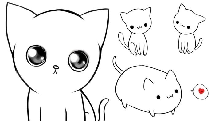 padaryti paprastą kačių piešimą su vaikais, mažų kačių modelius piešti pieštuku su mažaisiais