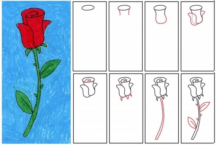 vadnica za enostavno risanje cvetja, ustvarjalni hobi za otroke, naučite se risati zaprto vrtnico