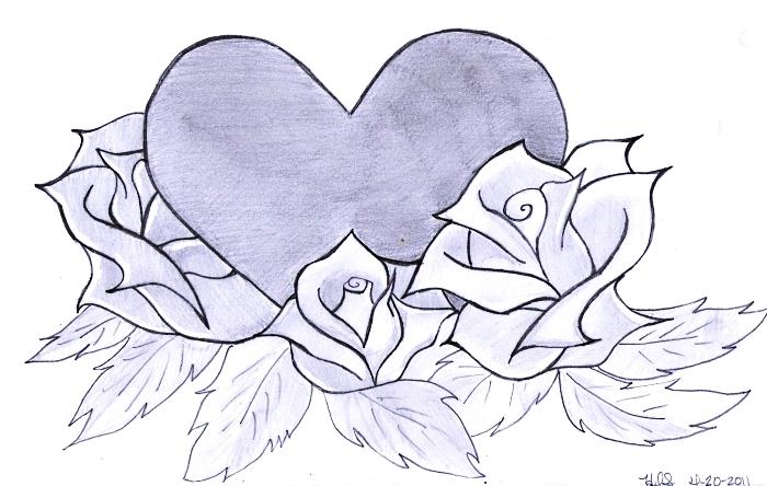 predloga za risanje cvetov s srcem v sredini, naučite se enostavno risati s svinčnikom, ideja za risanje rož, enostavno risanje vrtnice s srcem