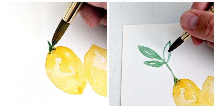 enostavna vadba akvarela za izdelavo limonine veje z nekaj potezami čopiča
