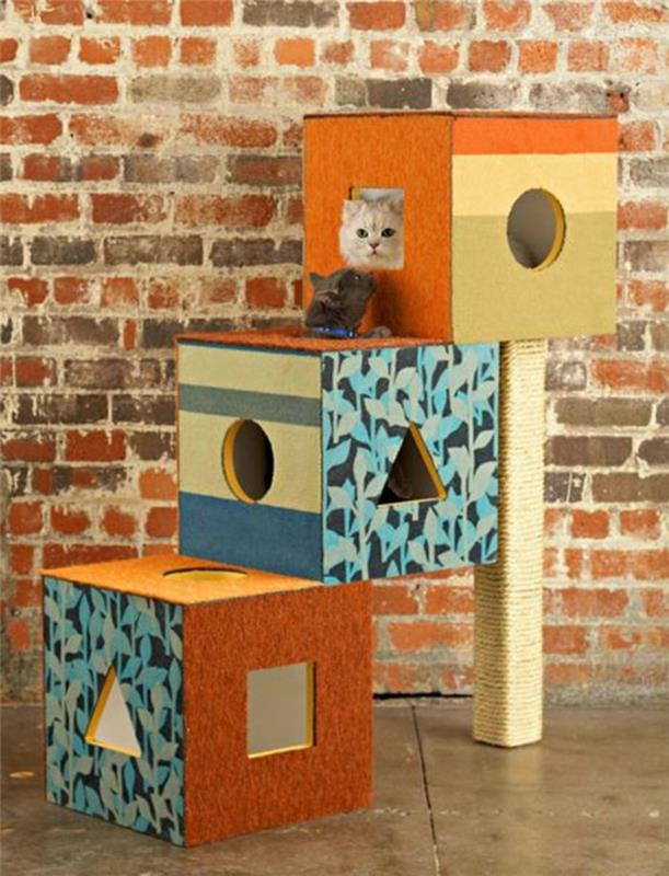 kedi-ağacı-kendin yap-karton-kutular-ve-sisal-tırmalama-direği