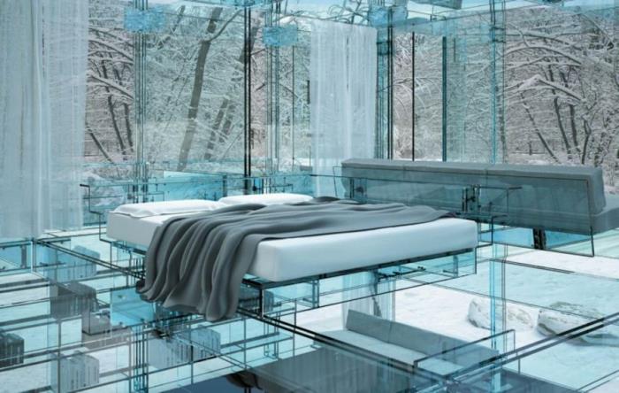 modernios architektūros-permatomų-grindų-stiklo grindų-miegamasis