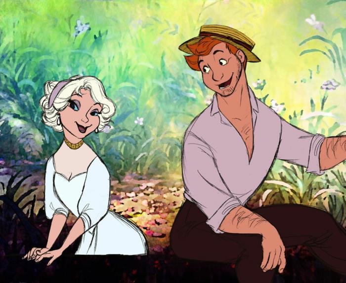 risanje po navdihu aristokatov, thomas o'malley in vojvodinja, ponovno namišljena kot ljudje, risanje anime deklet