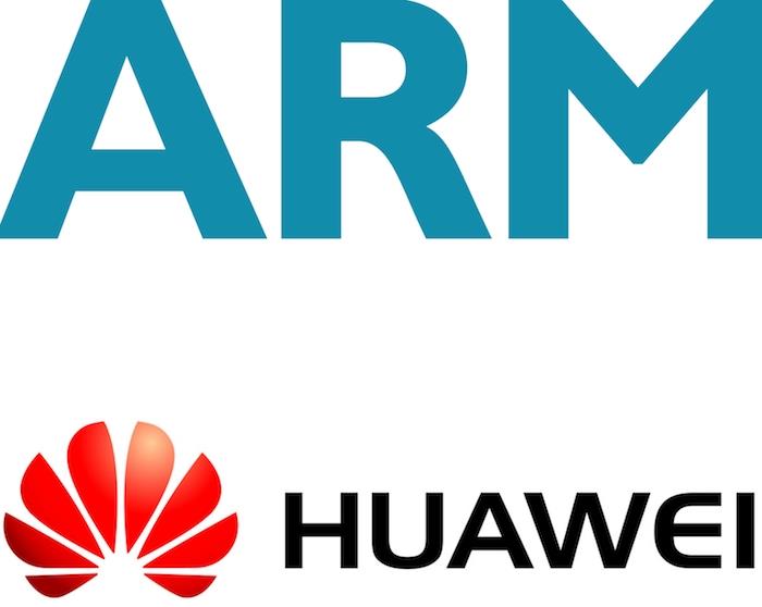 ARM technologija ir „Huawei“ logotipai, kurių finansinė ir technologinė partnerystė staiga baigiasi