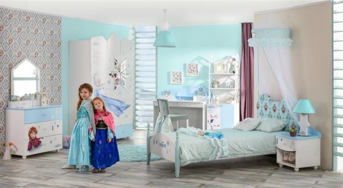 çocuk odası, mavi duvarlı ve beyaz tavanlı yatak odası nasıl dekore edilir, Dondurulmuş tasarım duvar kağıdı