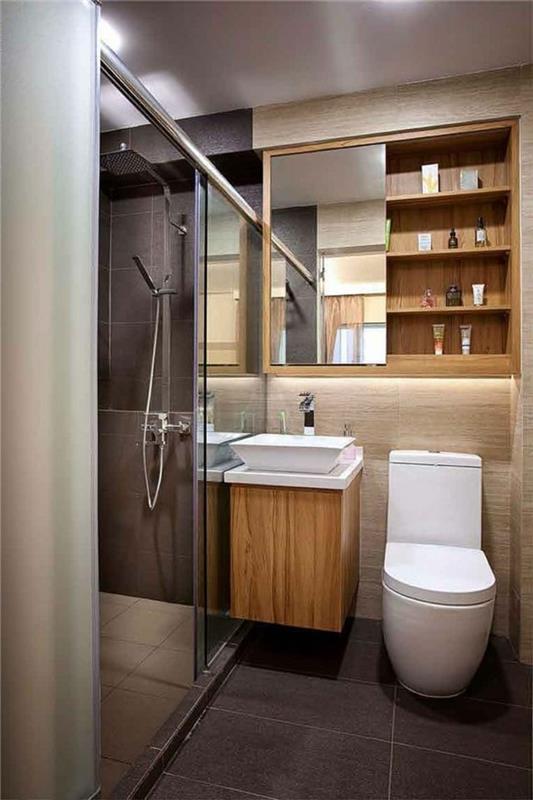 vonios kambarys-spintelė-alibertas-veidrodis-dušo kabina-pilkos plytelės