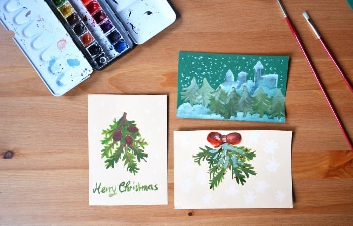 boş bir karta ne Noel desenleri çizilir, çocuklar için kolay bir kendin yap kartı örneği, kendin yap Noel el işi etkinliği