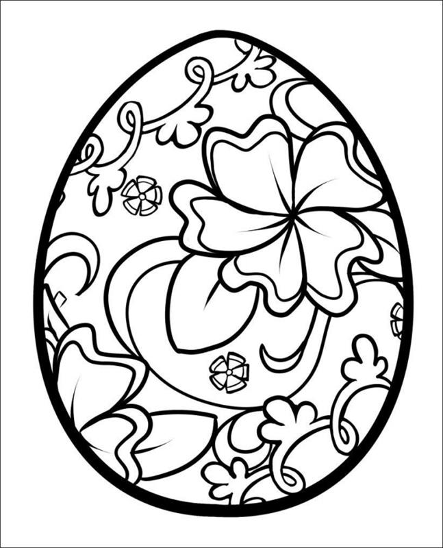 Yetişkinler ve çocuklar için yazdırılacak Paskalya boyama sayfaları, çiçeklerle süslenmiş büyük yumurtalı mandala çizim fikri
