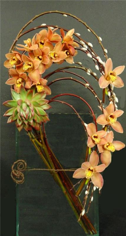 modern-foral-sanat-bükülmüş-dallar-ve-turuncu-orkideler